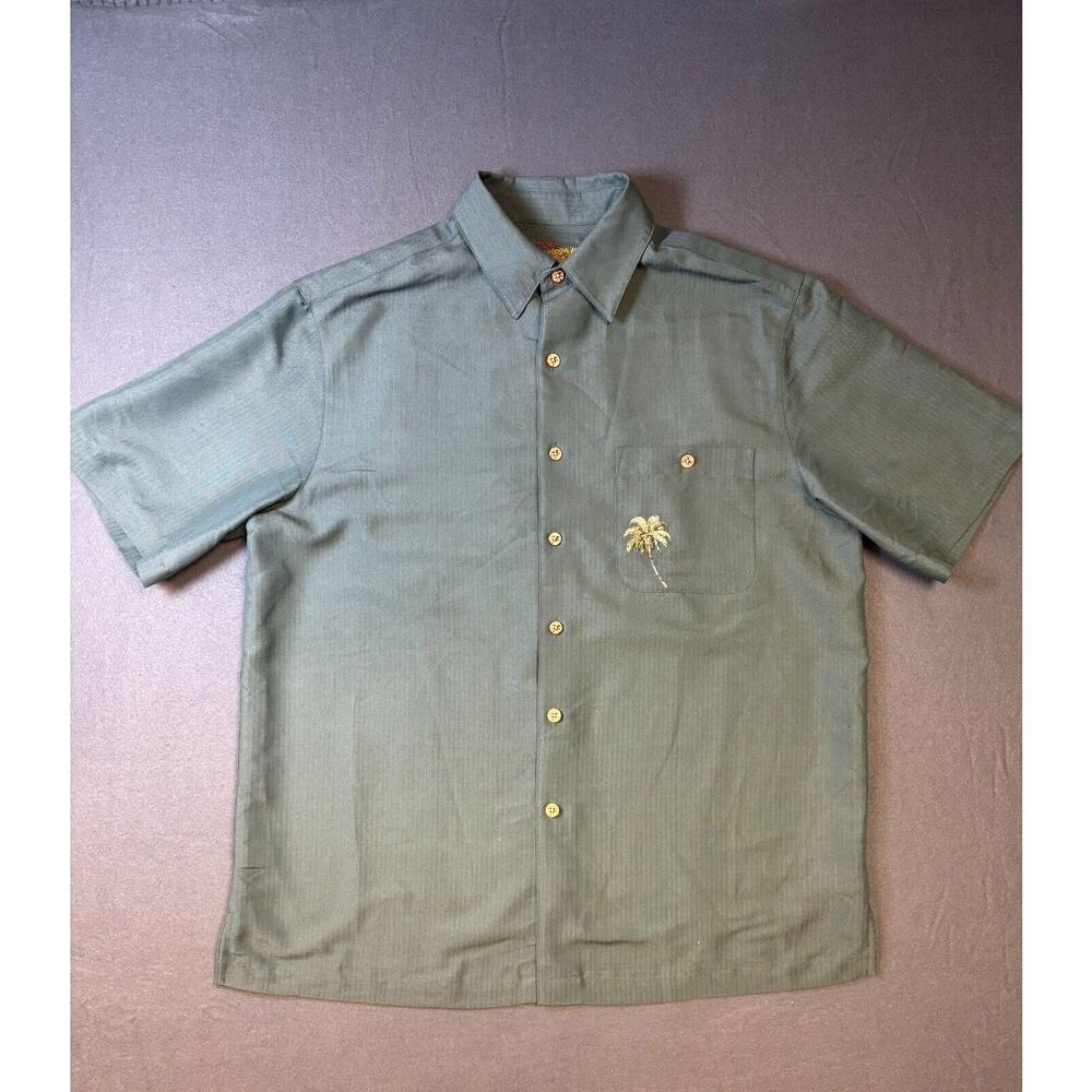 Mens Carribean Embroidered Wine RELAX Vacation Shirt Size Large Green